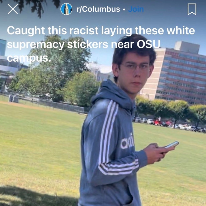 Nicholas Gene Ambrose caught stickering white supremacist propaganda at Ohio State University